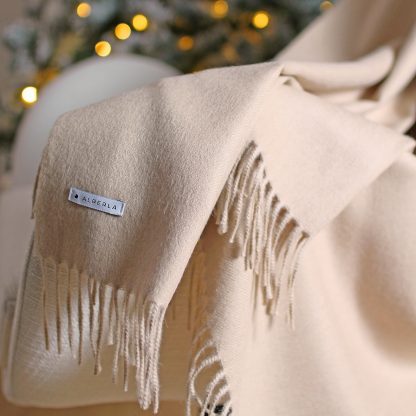 Beige alpaca throw blanket