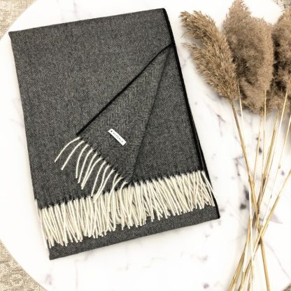 Black herringbone alpaca blanket