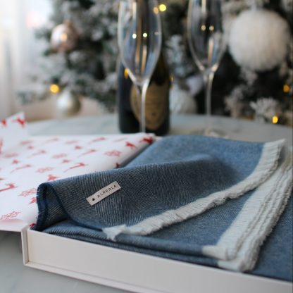 Blue alpaca blanket as a luxury Christmas gift