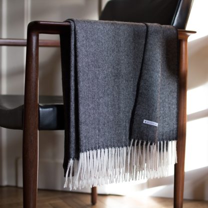 Most elegant black herringbone baby alpaca blanket