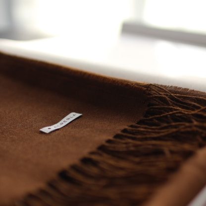 Brown baby alpaca shawl with tassels