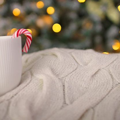 Hand knitted alpaca and organic cotton blanket
